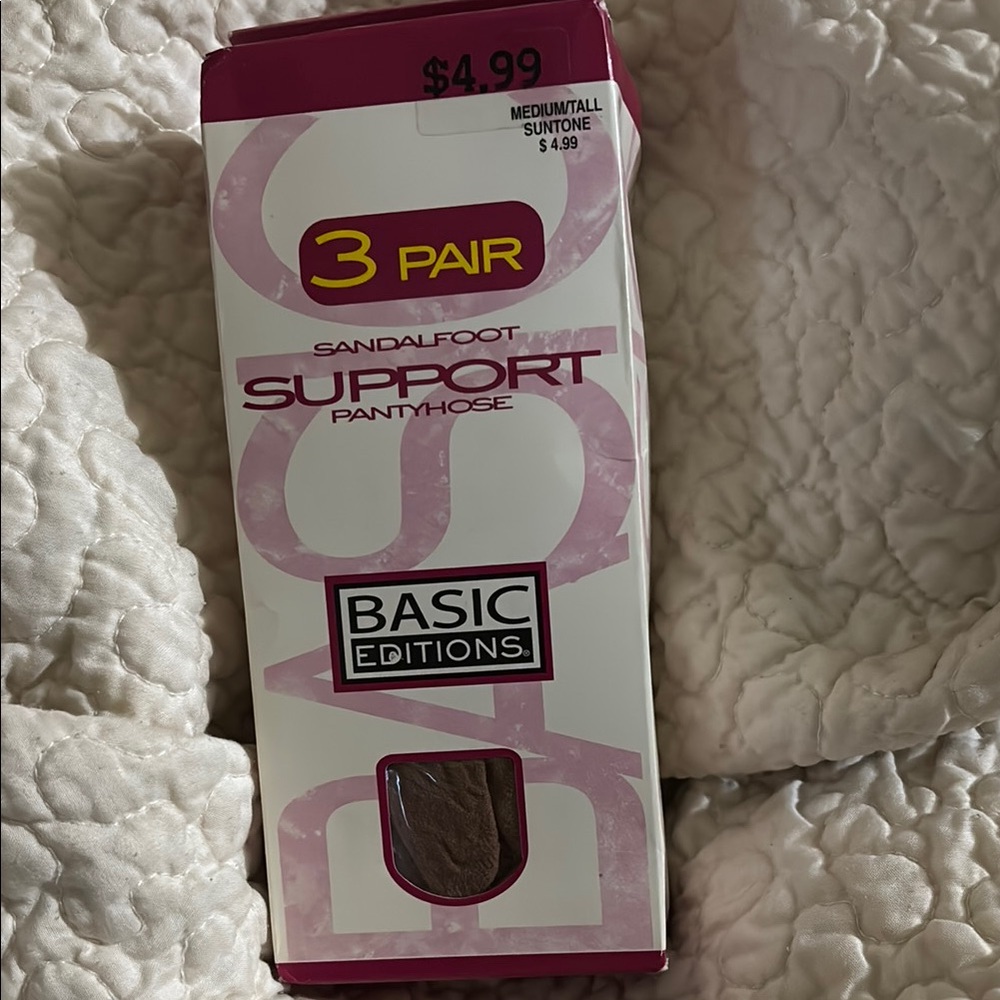 Vintage Basic Editions Sandalfoot Support Pantyhose Suntone 3 Pair